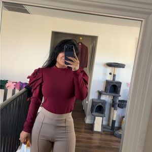 SHEIN Burgundy Ruffle Sleeve Blouse